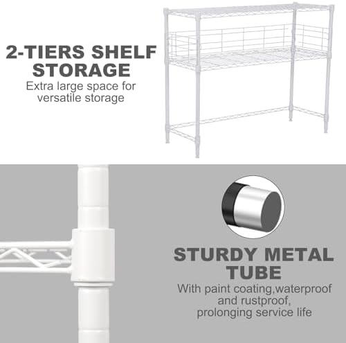 White Desk Hutch for Dorm 2 Tier Desktop Hutch Bookshelf Carbon Steel Metal Shelf Bookcase for Top of Desk Countertop Storage Organizer for University College Dorm Office 36 x 28 x 12 Inch - Image 5