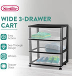 Sterilite 2 Pck Wide 3 Drawer Storage Cart Plastic Rolling Organizer, Black - Image 3