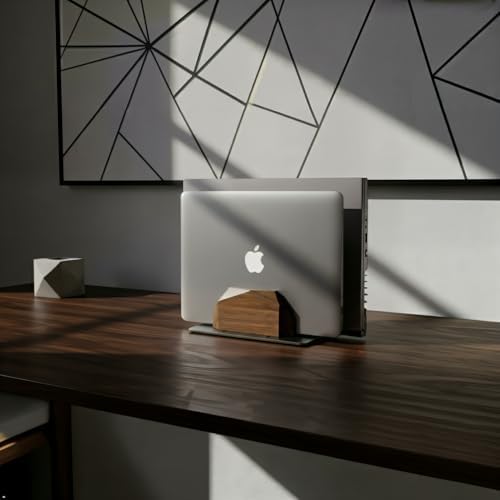 Walnut Vertical Laptop Stand, Dual Slot Wood Laptop Holder for Desk - Image 5
