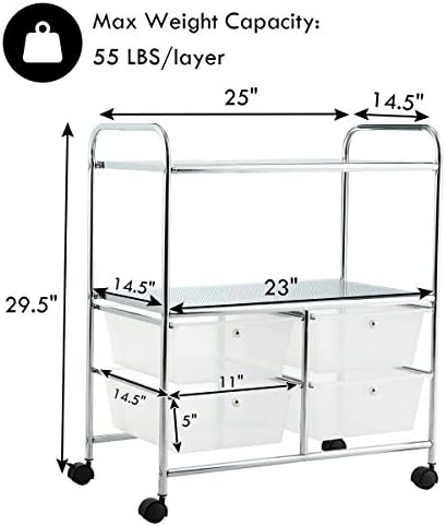 Giantex Rolling Storage Cart w/ 4 Drawers 2 Shelves Metal Rack Shelf Home Office School Beauty Salon Utility Organizer Cart with Wheels (White) - Image 3
