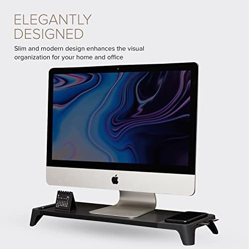 POUT E8 Wood Desk Monitor Computer Stand Riser Shelf + USB HUB + Qi Fast Wireless Charging Charger Pad Mat for Laptop, Apple, iMac, PC, iPhone, Samsung Galaxy, Airpod 2, Buds (Black) - Image 6