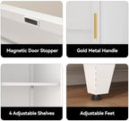 COFaR 67" Tall Metal Pantry Cabinet, White Storage Cabinet with Magnetic Door & 4 Adjustable Shelves, Slim Freestanding Cupboard for Kitchen, Bathroom, Living Room - Image 6
