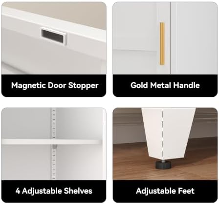 COFaR 67" Tall Metal Pantry Cabinet, White Storage Cabinet with Magnetic Door & 4 Adjustable Shelves, Slim Freestanding Cupboard for Kitchen, Bathroom, Living Room - Image 6
