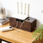 Oak Wood Cable Management Box - Large Cord Hider & Organizer with Magnetic Lid for Desk & Floor Cables in Home Office, Living Room, Bedroom (Walnut) - Image 6