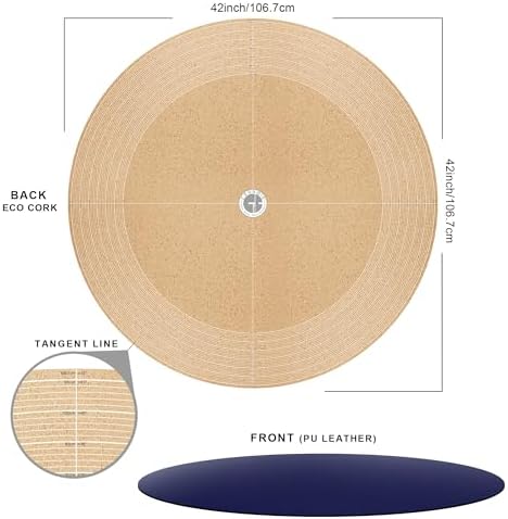 CENNBIE 42 Inches Round Table Pad- Cork & Leather Table Mat(Blue) - Image 2