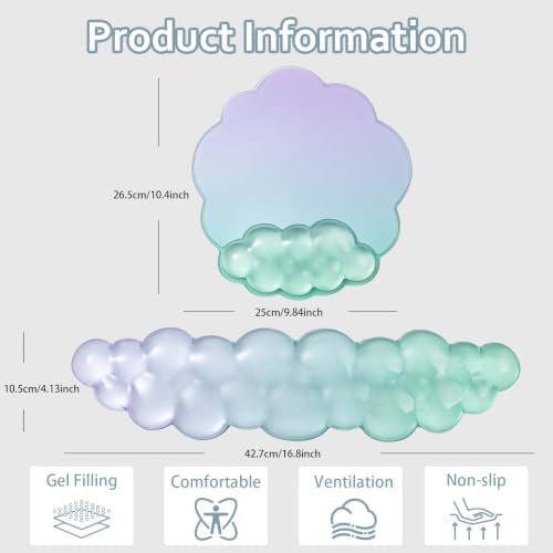 2 Pcs Cloud Keyboard Wrist Rest and Gel Mouse Pad with Wrist Support Set - Image 2