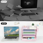 LEKETREE Desk Organizers and Accessories, 5-Tier Paper Letter Tray Organizer with Drawer & 2 Pen Holders, Desktop Organizer for Office Supplies (Pink) - Image 7
