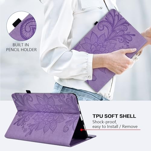for Kindle Fire Max 11 Case (2023) - Embossed Lace PU Leather Flip Folio with Elastic Band & Card Slots, Multi-Angle Stand, Purple - Image 5