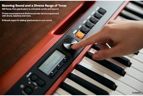 Casio Casiotone CT-S200RD – 61-Key Portable Keyboard for Beginners | 400 Tones, 77 Rhythms, LCD Display, Dance Music Mode, USB-MIDI, Stereo Speakers | Includes Power Supply & Music Rest | Red - Image 2