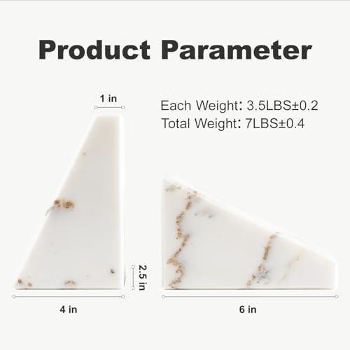 Marble Book Ends White, Heavy Duty Book Ends for Shelves, Decorative Natural Book Stopper，Unique Decorative Bookend for Home Shelves Calacatta Natural Marble Bookend, Set of 2 - Image 5