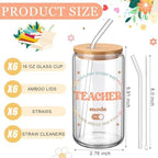 6 Pcs Back to School Teacher Gifts Bulk, 16 oz Glass Cups with Lid and Straw, Teacher Appreciation Can Shaped Drinking Glasses, Coffee Tumblers for First Day of School Classroom Party Favors - Image 3