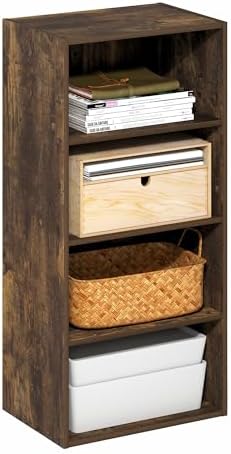Furinno Basic Book Shelf, 4-Tier Bookcase with Open Shelf, Bookshelf, Cube Storage Organizer, 11 x 17 x 35, for Living Room, Bedroom, Home Office, Amber Pine by Furinno-FitsYourSpaceFitsYourBudget