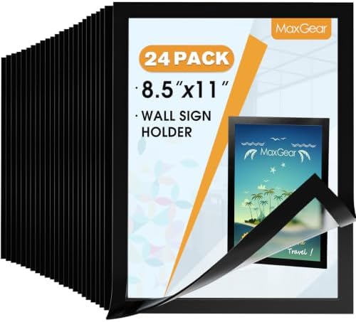 MaxGear Magnetic Sign Holder 8.5 x 11, Magnetic Paper Holder, 24 Pack by MaxGear