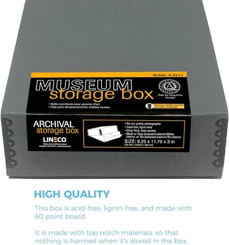 Lineco Museum Archival Storage Box, Drop Front, 9.25x11.75x3 in, Gray - Image 4