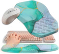 2-in-1 Ergonomic Set, Wave Keyboard Wrist Rest and Massage Slope Mouse Pad Wrist Support, Rebound Memory Foam for Relieve Carpal Tunnel Syndrome and Wrist Pain (Green Gold Marble) by Gleamtide