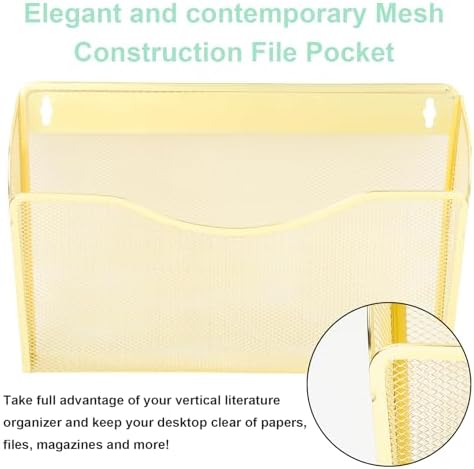 EASEPRES 3 Single Pocket Mesh Hanging File Organizer, Vertical Wall Mounted Magazine File Holder, Mount Basket Mail Paper Document Folder Organizing for Office, Home and School, Gold - Image 3