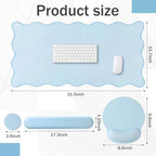 Sabary Scalloped Desk Mat Keyboard Mouse Pad Set Blue 31.5 x 15.7 Inch - Image 2