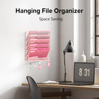 6 Tier Wall File Organizer - Hanging File Organizer with 5 Hooks, Mail Holder Wall Mounted for Papers, Folders, Magazines, Bills, Office&School Organization, Pink - Image 5