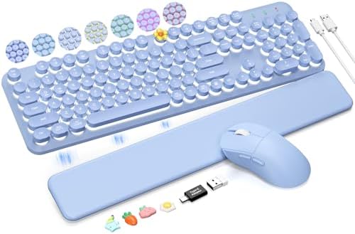 Wireless Keyboard and Mouse Backlit - Typewriter, Magnetic Wrist Rest by Trueque