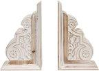 SOFE 1 Pair Rustic Handmade Distressed White Wood Bookends, Carved Pattern by SOFE