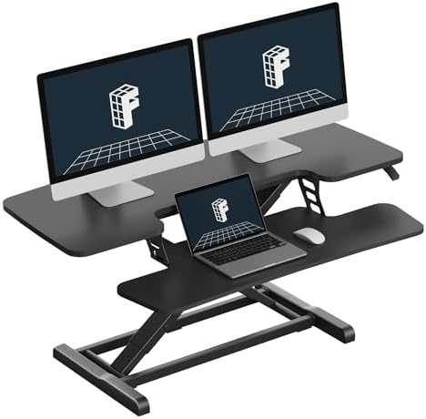 FLEXISPOT Standing Desk Converter 42", Extra Large Ergonomic Height Adjustable Sit Stand Desk Riser, Spacious Computer Workstation with Wide Keyboard Tray, Black by Unknown