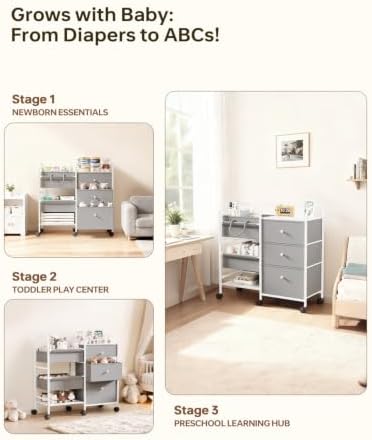 2in1 Baby Diaper Caddy Organizer and Storage Cart with Dividers and Drawers - Image 5