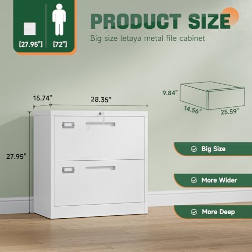 Letaya 2 Drawer File Cabinet with Lock,Metal Lateral Filing Cabinet for Home Office,Hanging Letter/Legal/A4 Size (White, H27.95×W28.35×D15.74) - Image 3
