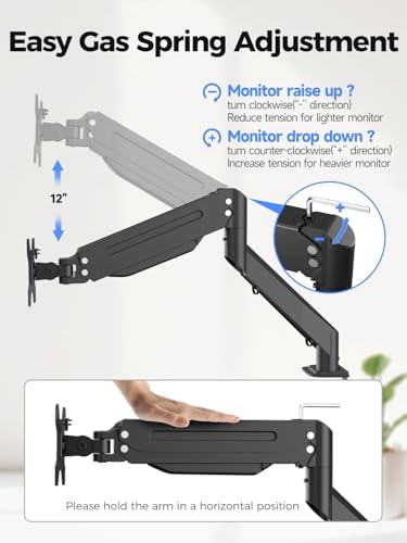 Suptek Dual Monitor Mount Stand-Height Adjustable Gas Spring Monitor Arm Desk Mount for 2 Computer Screens 17 to 35 inches - Each Arm Holds up to 24.25lbs,Black(MD8SP) - Image 6