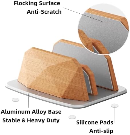 AFOOYO Vertical Laptop Stand - Dual Slots Wooden Adjustable Laptop Holder,Desktop Dock Compatible with All MacBook, Surface,Chromebook,Dell & More(Beechwood) - Image 4