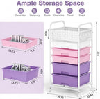 5 Drawer Rolling Storage Cart with Pegboard Top and Hooks, Dreamy Color - Image 2