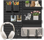 Pegboard Wall Organizer Set – 4 Peg Boards with Hooks & Shelves – Office, Kitchen, Gaming Room Desk Pegboard Storage – Peg Board Wall Display Rack (Black) by Skwelom