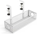 Under Desk Cable Management Tray, 2026 New Adjustable No Drill Cord Organizer with Clamp, Premium Cable Management Box for Home Office Standing Desk Wire Management (White b) by AIIONP