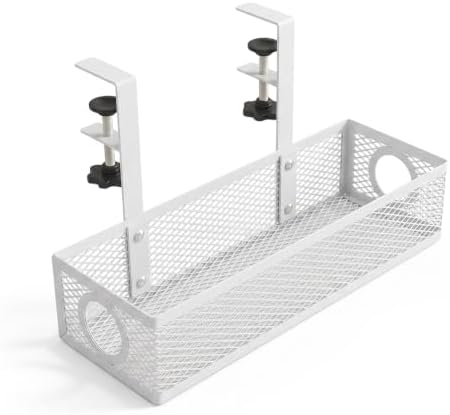 Under Desk Cable Management Tray, 2026 New Adjustable No Drill Cord Organizer with Clamp, Premium Cable Management Box for Home Office Standing Desk Wire Management (White b) by AIIONP