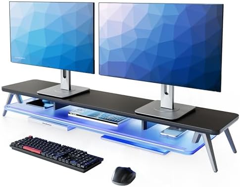 Fenge Dual Monitor Stand Riser with Phone & Tablet Slot, Black by Fenge