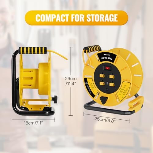 Extension Cord Storage Reel with 4-Grounded Outlet & 2 USB Port, 15A Circuit Breaker, Heavy Duty Open Cord Reel for 12/3,14/3 Gauge Power Cord, Hand Wind Retractable,ETL Listed Yellow Y85CR06 - Image 2