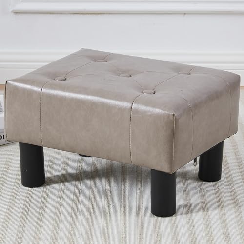 Small Foot Stool Ottoman, Faux Leather Footstool Ottoman Foot Rest for Couch, Rectangle Footstools and Ottomans Small for Living Room, Entryway and Bedroom (Gray) by FIMIVIBI