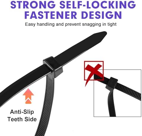 Zip Ties, RAZCC 1200pcs Black Cable Zip Ties 8 Inch, Heavy Duty Plastic Wire Ties with 100lb Tensile Strength, Self-Locking Black Nylon Tie Wraps for Indoor and Outdoor - Image 5