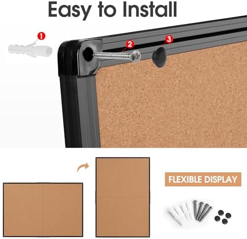 Extra Large Cork Bulletin Board 60" X 36", Foldable Notice Pin Board for Wall, Black Aluminum Framed 5'x3' Corkboard, Wall Mounted Noticeboard with 36 Push Pins for School, Home & Office - Image 7