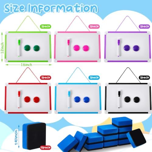 Colarr 12 Set 12'' X 16'' Hanging Magnetic Dry Erase Board Small Double Side White Board for Kid, Education Classroom Bulk, Mini Whiteboard Drawing Writing Lapboards for Student Kid (Multicolor) - Image 2