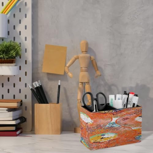 PU Leather Multi-Compartment Pen Holder Desktop Organizer Pencil Cup Storage Caddy for Office Home Supplies Bold Ethnic Print with Lines Circles - Image 6