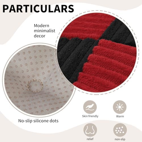 Office Stacking Chair Cushions 4 Pack, Corduroy High Density Foam Kitchen Seat Cushions with Ties, Square 17" x 17" Indoor Non-Slip Dining Chair Pads, Black+ Red，4pcs - Image 6