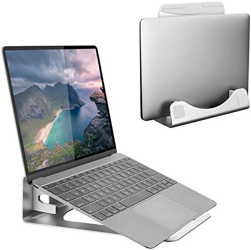Mount-It! Vertical Laptop Stand for Desk, 2-in-1 Aluminum Laptop Holder & Angled Riser for 11–15 Inch Laptops, Space-Saving Laptop Dock for External Monitor Setup, Silver by Mount-It