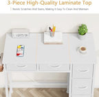 HIGDBFE 33" Small Computer Desk with 5 Fabric Drawers, White, 14.2" D - Image 4