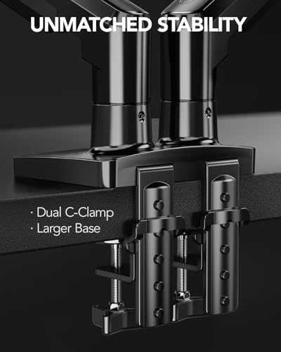 HUANUO Dual Monitor Stand, Fully Adjustable Gaming Monitor Desk Mount for 13–27″ Computer Screens, Full Motion VESA 75x75/100x100 with C-Clamp & Grommet Base, Each Arm Holds 4.4 to 19.8 lbs - Image 4