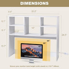 Desktop Bookshelf Organizer for College Dorm, Desk Hutch with LED Light Strip, White - Image 3
