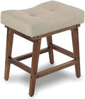 Vanity Stool, Saddle Seat Vanity Stool Chair with Wood Legs, Small Square Linen Makeup Chairs for Vanity, Modern Makeup Bench Under Desk for Living Room, Bedroom, Ottoman Foot Rest Stools, Linen Beige by FLYZC