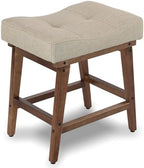 Vanity Stool, Saddle Seat Vanity Stool Chair with Wood Legs, Small Square Linen Makeup Chairs for Vanity, Modern Makeup Bench Under Desk for Living Room, Bedroom, Ottoman Foot Rest Stools, Linen Beige by FLYZC