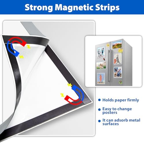10Packs Magnetic Sign Holder, 11x17 Self Adhesive Display Frame with Strong Magnetic Frame and Clear PVC for Office Store Home Door Window Refrige Magnetic Paper Holder, Silver - Image 4