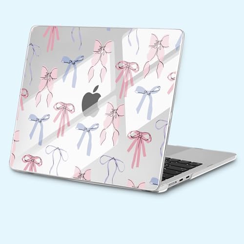 for New MacBook Air 13 inch Case 2026 M5 2025 M4 2024 M3 M2 Chip– Aesthetic Lightweight Cute Design Clear Hard Shell 6-in-1 Bundle with TPU Keyboard Cover & 2X OTG Adapters, Pink Bow - Image 2