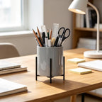 Caddy Flatware Caddy Holder Grey Ceramic with metal round frame Store Utensils, Silverware Organize kitchen Countertops and Dining tables - Image 4